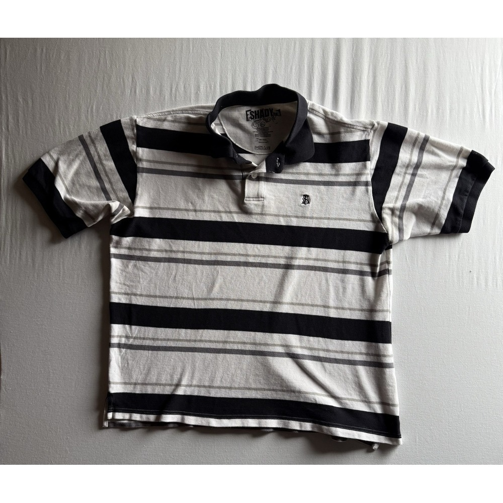 SHADY LIMITED Polo‎ Shirt Y2K Eminem Mens XL White Black Beige Chest Crest Rare